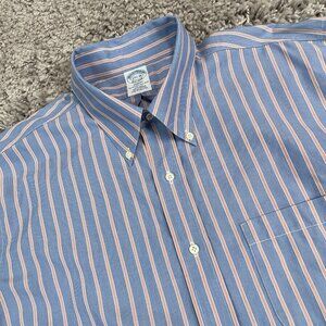 Brooks Brothers Dress Shirt Men 17.5-35 Blue Striped Regent 100% American Supima